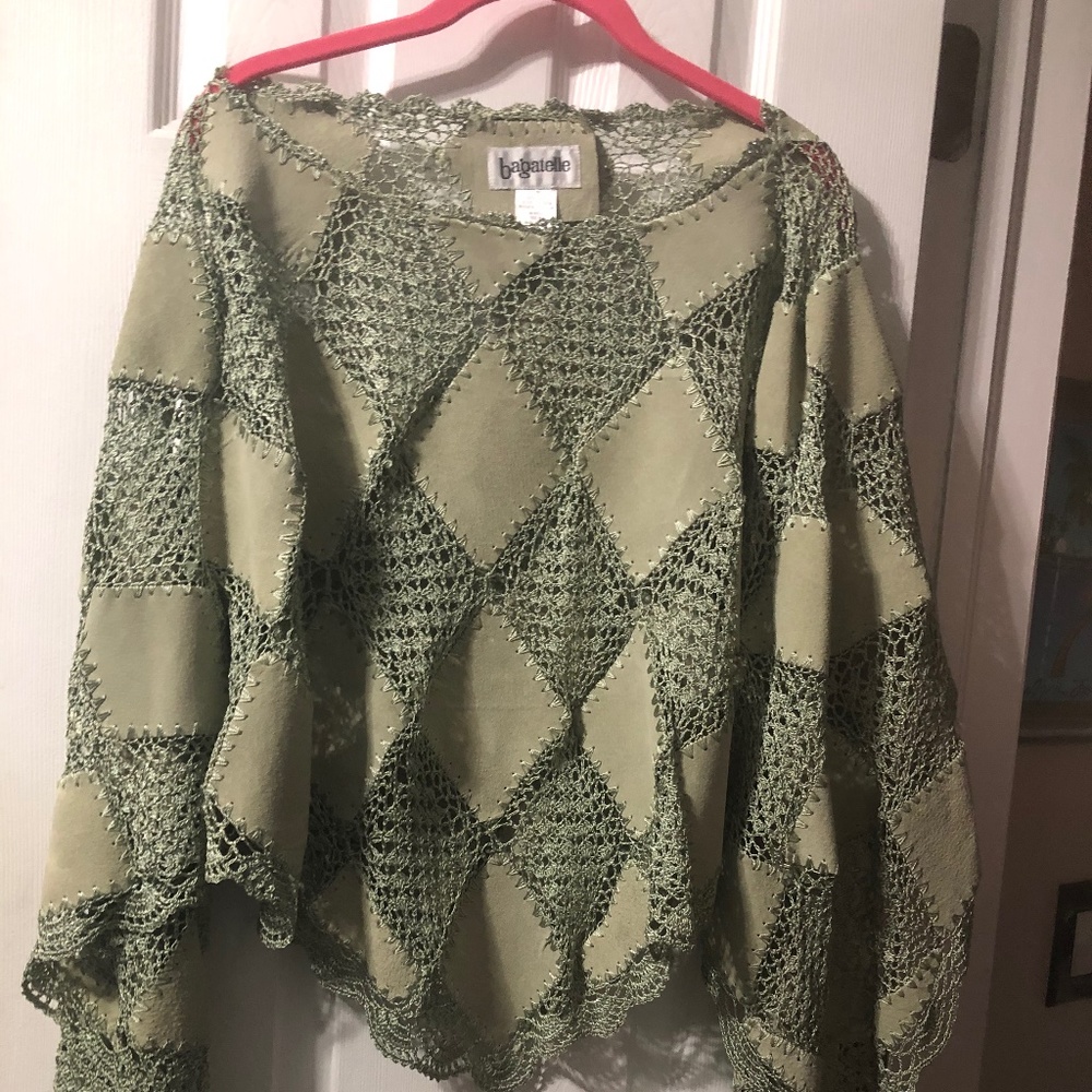 Bagatelle leather and crochet poncho